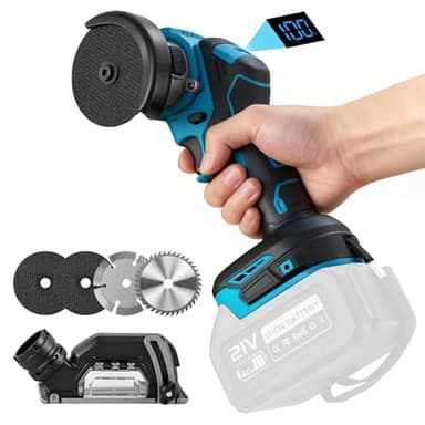 3 Zoll Akku Winkelschleifer kompatibel mit Makita 18V Akku (ohne Batterie), 16.800rpm bürstenloser Mini-Winkelschleifer mit Digitalanzeige, 2 Schleifscheiben, 2 Trennscheiben, Staubschutz, Handschuhe