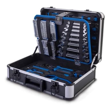 Scheppach TB225 Aluminium Werkzeugkoffer gefüllt 235-tlg Werkzeug Set | Werkstattkoffer bestückt mit Schraubenschlüssel, Hammer, Zange, Schraubenzieher, Werkzeugkiste für Werkstatt und Haushalt