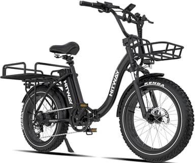 HITWAY BK6S Plus E-Bike mit 48V 25Ah Akku und 90-200km Reichweite, 20 Zoll Fat Tire City-Elektrofahrrad mit Doppeltem Gepäckkorb, 250W Motor 25km/h, 7-Gang Schaltung