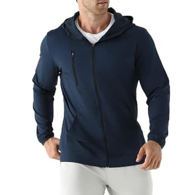 Jupmov Leichte Laufjacke Herren,Windbreaker Kapuzenpullover mit Reißverschluss Tasche Sport Hoodie Herren(Marineblau,L)