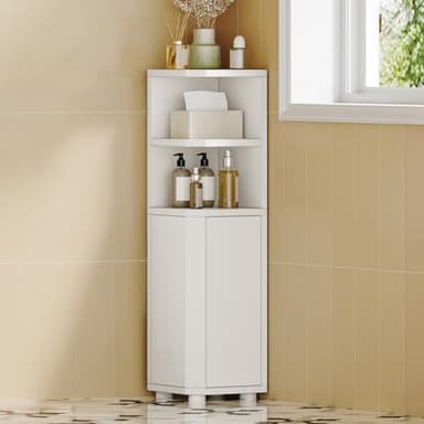 Hzuaneri Badezimmerschrank, Eckschrank Badschrank, Toilettenschrank mit verstellbare Ablagen, 2 Seitentüren, schmales Badregal, einfache Montage, 20 x 20 x 79 cm, weiß BC20003X