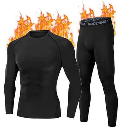 YESWEL Herren Thermounterwäsche L, Funktionsunterwäsche mit Innenfleece, Skiunterwäsche für winterliche Outdoor-Aktivitäten Schwarz