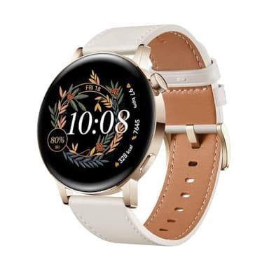 HUAWEI Watch GT 3 42 mm Smartwatch, Lange Akkulaufzeit, ganztägige SpO2-Überwachung, KI-Lauftrainer, genaue Herzfrequenzüberwachung, 100+ Trainingsmodi, White Leather