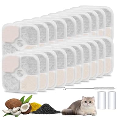 PARTSEE 20 Stk Katzenbrunnen Filter für Catit Pixi Trinkbrunnen (2,5L) – Dreifaches Filtersystem mit Aktivkohle & Harz, Katzen Wasserfilter einzeln verpackt für 43717 Catit