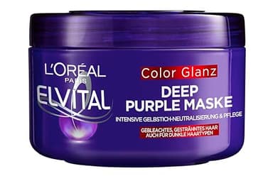 L'Oréal Paris Elvital Haarmaske für blondes, gesträhntes, graues Haar, Neutralisiert Gelbtöne, Color Glanz Purple Deep Mask gegen Gelbstich, 1 x 250 ml
