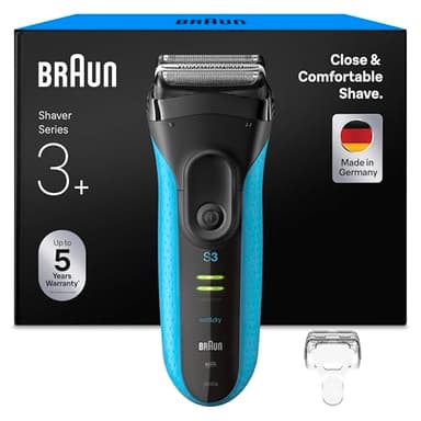 Braun Series 3+ Rasierer Herren Elektrisch, Elektrorasierer, 3 Flexible Klingen, Rasierapparat, Effizienter MicroComb Mitteltrimmer, Präzisionstrimmer, Nass- & Trockenrasierer für Männer, 3040si, Blau