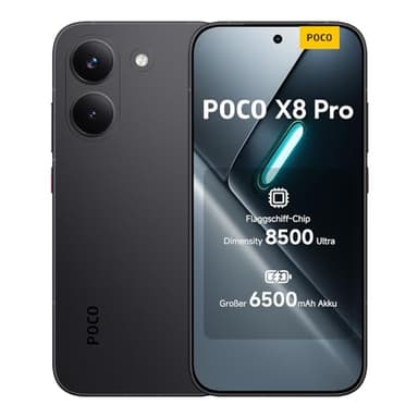 XIAOMI Poco X8 Pro Smartphone 8GB+256GB, Dimensity 8500-Ultra Prozessor, 6500mAh Akku, Ultra-helles AMOLED Display, 50MP Sony IMX882 Hauptkamera mit OIS, Schwarz, 3 Jahre Garantie