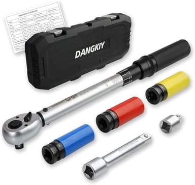 DANGKIY Drehmomentschlüssel Auto, 40–210 N.m Drehmomentschlüssel 1/2 Zoll, 6-tlg. Torque Wrench mit 125 mm Verlängerung, 1/2"-3/8" Adapter & 3 Stecknüssen – Für Reifenwechsel & Motorrad