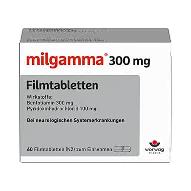 milgamma® 300 mg Vitamin B1 Filmtabletten mit Benfotiamin 300 mg (eine fettlösliche Vorstufe von Vitamin B1) und Vitamin B6, 60 Stück
