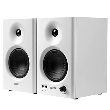 Edifier MR4 kompakte 2.0 Studiomonitore (42 Watt) mit Class-D Verstärker und Zwei wählbaren Klangmodi, Weiß