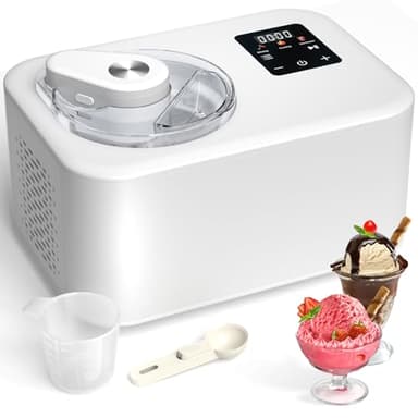 Acmeenjoy Eismaschine mit Kompressor 1,2L, Eismaschine Selbstkühlend 110W, mit Entnehmbarem Eisbehälter, inkl. Eisportionierer/Messzylinder mit Skala