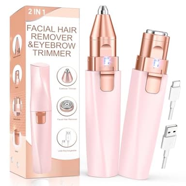 Augenbrauenrasierer & Gesichtshaarentferner für frauen: 2-in-1 Augenbrauen Trimmer und Gesichtsrasierer frauen, iFanzeTech Gesicht-Epilierer Damen für Oberlippe,Kinn und Wangen, Rosa