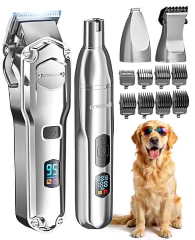 oneisall 4 in 1 Hundeschermaschine dickes/dichtes Fell, Leise Profi Schermaschine/Pfotentrimmer/Nagelschleifer für kleine und große Hunde Katzen, 4h Akku