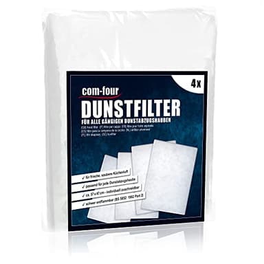 com-four® 4x Filter für Dunstabzugshaube zuschneidbar - Abzugshaube Filter universell einsetzbar - Dunstabzugsfiltereinlage - Fett-Filtermatte - weißer Dunstfilter (4 Stück)