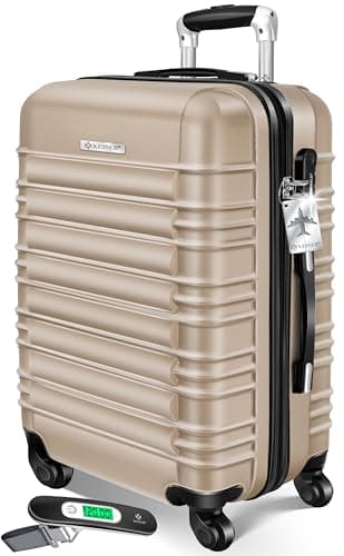 KESSER® Reisekoffer 84L Mittlerer Hartschalen Koffer Inkl. Kofferwaage + Gepäckanhänger | Trolley Gepäck Rollkoffer Zahlenschloss 4 Rollen ABS-Hartschale Teleskopgriff, 66x45x28cm, Champagne