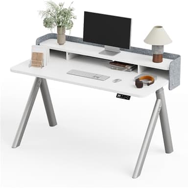 MAIDeSITe höhenverstellbarer Schreibtisch elektrisch 140x70cm, astförmigen Ovale Beine schreibtische mit Monitorständer und Akustik-Trennwand für Stabilität - Arbor Lift