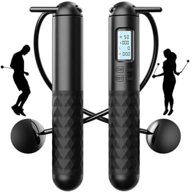 DONGTATA Springseil mit Zähler ohne Seil kabellos Fitness Springseil mit LCD Display Gewichtskugeln Kugellager rutschfeste Griffe für Training Workout Zuhause Büro Erwachsene Jugendliche (Schwarz)
