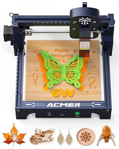 Acmer 6W Laser Graviermaschine,Leistungsstarke Laser Engraving Machine für Holz,130×130 Mm,10000mm/min, 0,01mm PräZision, Profi Laser Cutter für Produktion & Business,Kein Zusammenbau Erforderlich