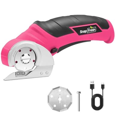 SnapFresh Kartonschneider Elektrischer Schere 4V Kabellose Rollschneider Akku-Universalschneider Rotationsschneider - 2 Klinges - für Papier, Pappe, Teppich, Leder, Filz, Kunststoff (Rosa)