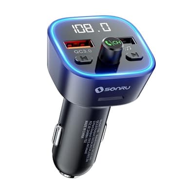 SONRU FM Transmitter Auto Bluetooth 5.3,Musik Adapter für Auto Radio,Car Radio Zigarettenanzünder, Freisprecheinrichtung und Ladegerät mit 2 USB-Anschlüssen, HiFi-Höhen- und Basswiedergabe