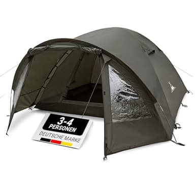 WANDERFALKE® Zelt 2-4 Personen wasserdicht 4.000mm, doppelwandig, leicht & kleines Packmaß, Campingzelt mit Vorzelt, Familienzelt, Outdoor Zelte für Camping und Reise, für warme & kalte Tage (Camp 4)