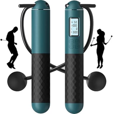 DONGTATA Springseil mit Zähler ohne Seil kabellos Fitness Springseil mit LCD Display Gewichtskugeln Kugellager rutschfeste Griffe für Training Workout Zuhause Büro Erwachsene Jugendliche (Grün)