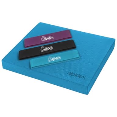 ALPIDEX Balance Pad 40x34x5 cm Balancekissen Blau inkl. 3 Fitnessbänder Stabilität Koordination Verbessertes Gleichgewicht Kissen Rutschfest Wackelkissen Balancegerät Gleichgewichtstrainer