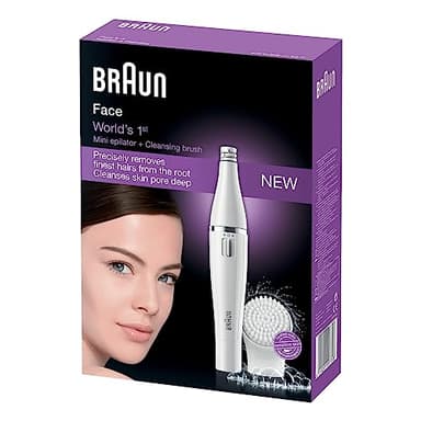 Braun FaceSpa Gesichtsepilierer Damen, Damenbart Entferner, Gesichtsreinigungsbürste, Haarentfernung und Reinigung, Wasserdicht — 810, Weiß/Silber
