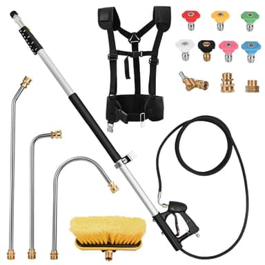 Niest Teleskopstab für Hochdruckreiniger 730cm Hochdruckreiniger-Verlängerungsstäben mit 7 Sprühdüsenaufsätzen,Bürstenkopf,2 Schlauchadaptern,Stützgurt, Teleskop-Hochdruckreiniger für Wände Dachrinnen