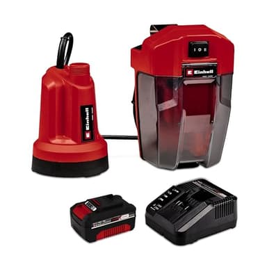 Einhell Akku-Klarwasserpumpe GE-SP 18 LL Li (1x4,0Ah) Power X-Change (Li-Ion, 18 V, max. 4500 L/h, flexible Batteriebox, Dauerlauffunktion, inkl. 4,0 Ah Akku & Schnellladegerät) Rot/Schwarz