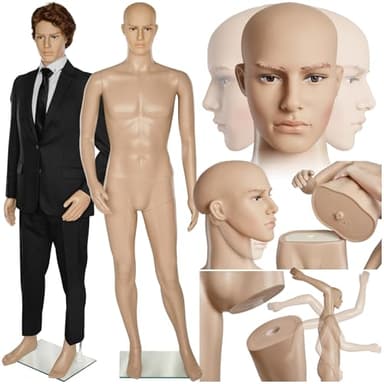 tectake® Schaufensterpuppe, drehbare und bewegliche Puppe lebensgroß, Figuren mit Kopf, Mannequin, Schneiderpuppe, Kleiderpuppe, Aufstellungsfiguren - Herren
