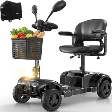 VOCIC Seniorenmobile Faltbar 4 Räder Faltbar 20KM ReichweiteD42, bis 136KG Elektromobil Senioren Klappbar Leicht mit Große Reifen für Outdoor Roller Mobilität (Schwarz)