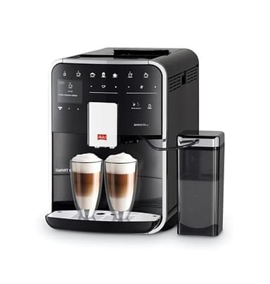 Melitta Barista TS Smart - Kaffeevollautomat mit Milchsystem, Kaffeemaschine mit Mahlwerk und 2-Kammer-Bohnenbehälter für 21 Kaffeespezialitäten, App Steuerung möglich, schwarz