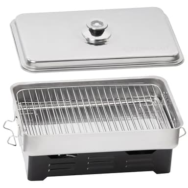 Mahlzeit Edelstahl Tischräucherofen | 47 x 27,5 x 20,5 cm | Tischräucher-Set mit Thermometer | Räucherofen, Smoker, Fischofen, Räucherbox | Tisch Räucherkasten, Räucherkiste, Räucherzubehör