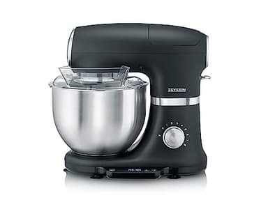SEVERIN Küchenmaschine mit Waage, große Knetmaschine für bis zu 3 kg Kuchenteig, robuste Teigmaschine mit Knethaken, Flachrührer und Schneebesen, 1.000 W, schwarz, matt,Edelstahl, KM 3898