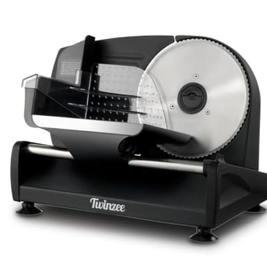 Twinzee Allesschneider Elektrisch 150W – Schneidemaschine 2 Klingen, Schnittstärke 0-15 mm – Brotschneidemaschine, Schinken, Wurstschneide & Käse - Schwarz