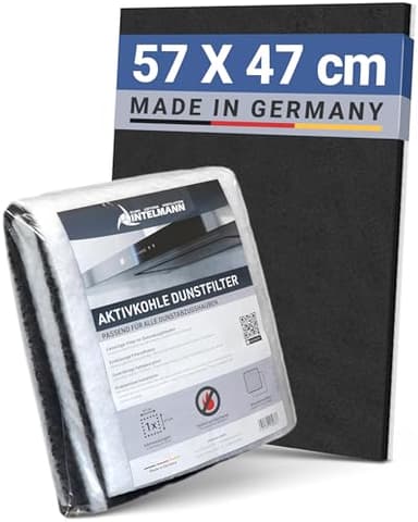 Intelmann® Universal Dunstabzugshauben-Filter mit Aktivkohle & Fettfilter, 57x47 cm, extra dicke Aktivkohleschicht, zuschneidbar, für zuverlässige Geruchs- und Fettabsorption