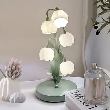 WLHONG Blume Tischlampe,5 Lilien Nachttischlampe,Vintage Grüne LED Blume Tischlampen,3 Farbmodi,Leselampe mit G4 LED-Lampe,geeignet für Schlafzimmer,Wohnzimmer,Büro,Wohnkultur (Vintage)