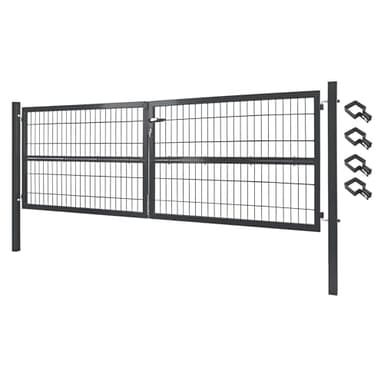 V2Aox Gartentor Tor Gartenzaun Zaun 300x120 cm Doppelflügelig Gartentür aus Metall für Stabmattenzaun Abschließbar inkl. Pfosten Grau