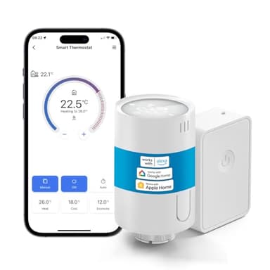 Meross smartes Heizkörperthermostat inklusive Hub, WLAN Heizungsthermostat Kompatibel mit HomeKit, Alexa und Google Assistant,Sprachsteuerung Zeitpläne Automation Fensteröffnungserkennung, M30*1,5mm