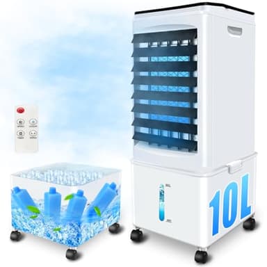 Klimagerät ohne Abluftschlauch, 10L 60W Klimaanlage Mobil mit 12H Timer, 40dB, 120°Oszillation, Abnehmbare Wassertank, Fernbedienung, Leise Portable Air Conditioner Cooler für Wohnung Zimmer Räume