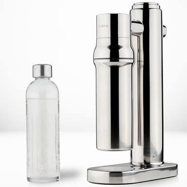 Blubba Wassersprudler Edelstahl mit Glasflasche 650 ml – plastikfrei, BPA-frei, geschmacksneutral, spülmaschinengeeignet. Edle Sodamaschine für feinperliges Sprudelwasser. Soda Maker.