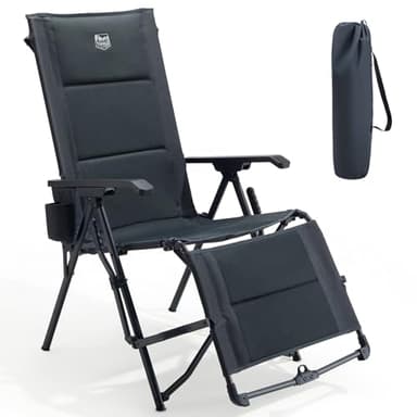 TIMBER RIDGE Faltbarer Campingstuhl mit Fußablage 4-Fach Verstellbarer Rücken Relax Liegestuhl gepolsterter Sitzfläche 150kg Belastbar Gartenstuhl für Camping Garten Balkon Wohnmobil