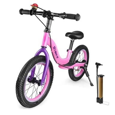I BUY IT 14 Zoll Laufrad ab 3 4 5 6 Jahre Jungen Mädchen, Verstellbares Kinder Laufräder mit Bremse & Ständer, Kinderlaufrad ohne Pedale mit Luftreifen & Fußstütze (Rosa & Lila, 14 Zoll)