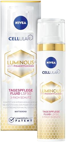 NIVEA Cellular LUMINOUS630® Anti-Pigmentflecken Tagespflege Fluid (40 ml), mattierende Gesichtspflege mit LSF 50 und Vitamin E, Fluid mit 3-fach Schutz für ein ebenmäßiges Hautbild