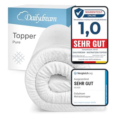 Dailydream Matratzen Topper 140x200cm | Memory Foam | 5cm hoch | Edition Pure, Model M | Zertifiziert & ergonomisch für unbequeme Matratze, Boxspringbett & Gästebett | rutschfest mit Noppen