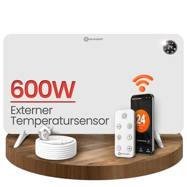 HEIMWERT Infrarot Wandheizung - Sofort Wohlfühlwärme - Senkt Heizkosten enorm - Luxusausstattung mit Thermostat + App - Langlebig, Geräuschlos - 2in1 Wandmontage und Standgerät (450, Watt)