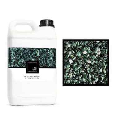 Mr. Epoxy Steinteppich für Außen & Innen Komplettset (25kg Kies + 1,3kg Bindemittel) - UV-Stabil & Geruchsneutral - Buntsteinputz mit Versiegelung als Bodenbelag (Verde)