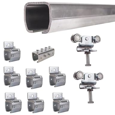 ATTAS MEA Schiebetürbeschlag Komplettset Schiebetore & Scheunentore Typ 0 bis 90 kg | 2-4-6 m |Schiebetorbeschlag | Laufschiene & Laufkatze | C Schiene für Außenbereich| Wandwinkel