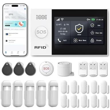 Alarmanlage Haus WLAN + 4G ohne Monatsgebühr, 4,3" Touchscreen, App-Steuerung mit SMS & Batteriewarnung – Sicherheitssystem für Haus & Alarmanlage Wohnung, Alexa kompatibel (Lot de 24 Articles)